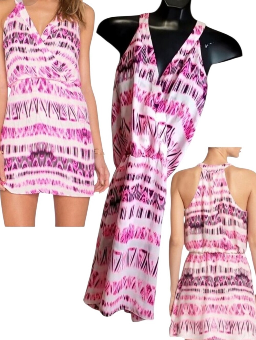 Parker Kita Womens Cameo Pop Pink Cosmos Blouson Wrap Racerback Dress M